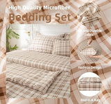 SDY 7PCS Brown Plaid Bedding Set Twin Size, Super Soft Microfiber Gingham Comforter and Sheet Set for Kids Boys Girls 1*Comforter,1* Flat Sheet, 1*Fitted Sheet,2*Pillowcases and 2*PillowcaseShams SDY