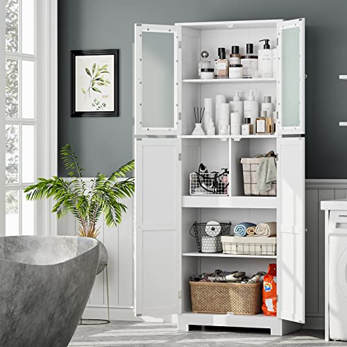 BOTLOG 67" Tall Storage Cabinet, Bathroom Storage Cabinet with Glass Door, Kitchen Pantry Cabinet with Shelves for Bathroom, Kitchen, Laundry Room, Living Room, Hallway, White