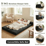 NLDD 5-in-1 Convertible Sofa Bed, Boneless Couch Loveseat Sleeper with Removable Cushions & Washable Cover, Futon Sofa Bed with Handle, Pull Out Couch for Small Spaces, Full Size, Black NLDD