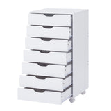 Naomi Home 7 Drawer Dresser for Bedroom, Stylish Tall Dressers with Wheels, Storage Shelves, Small Dresser for Closet, Makeup Dresser with 180 lbs Capacity - White Naomi Home
