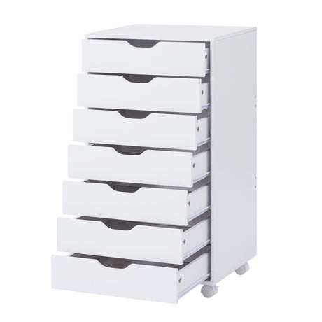 Naomi Home 7 Drawer Dresser for Bedroom, Stylish Tall Dressers with Wheels, Storage Shelves, Small Dresser for Closet, Makeup Dresser with 180 lbs Capacity - White Naomi Home