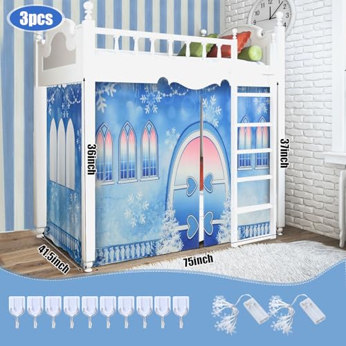 Hahafelt Loft Bed Tent Curtain Set for Low Twin,Bunk Bed Curtains Princess Play Tent Winter Party Decoration for Indoor & Outdoor Play Hahafelt