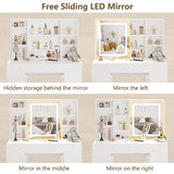 IRONCK Vanity Desk Set with Large LED Lighted Mirror & Power Outlet, 7 Drawers Vanities Dressing Makeup Table with Storage Bench, for Bedroom, Industrial Style White IRONCK