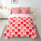 Erosebridal Ribbon Bow 7 Piece Bedding Set Full Grid Comforter Set with Sheets Plaid Check Aesthetic Coquette Kawaii Bed in a Bag Cute Bowknot Red for Kids Girls Women Erosebridal