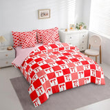 Erosebridal Ribbon Bow 7 Piece Bedding Set Full Grid Comforter Set with Sheets Plaid Check Aesthetic Coquette Kawaii Bed in a Bag Cute Bowknot Red for Kids Girls Women Erosebridal