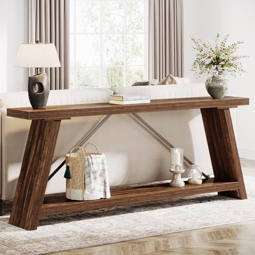 Tribesigns 70.9 Inches Extra Long Sofa Table Behind Couch, Industrial Entry Console Table with Storage for Hallway, Entryway, Living Room, Dark Walnut Brown - WoodArtSupply