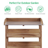 Yaheetech Outdoor Garden Potting Bench Table, Wooden Horticulture Planting Worstation w/Metal Tabletop/Storage Shelf/3 Hooks, Brown Yaheetech