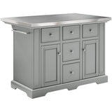 Pemberly Row Transitional Wood/Stainless Steel Kitchen Island in Gray/Chrome Pemberly Row