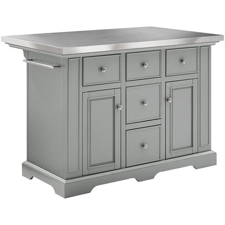 Pemberly Row Transitional Wood/Stainless Steel Kitchen Island in Gray/Chrome Pemberly Row