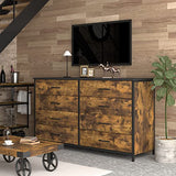 IKENO 8 Drawer Dresser, Industrial Wood Storage Dressers & Chests of Drawers with Sturdy Steel Frame, Storage Dresser for Bedroom Wood (Rustic Brown) IKENO