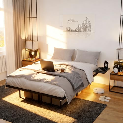 OLALITA Floating Full Size Platform Bed Frame with LED Lights & USB Charging Station Sturdy Metal Frame with Hidden Legs, No Box Spring Needed, Effortless Assembly(Black, Full) OLALITA