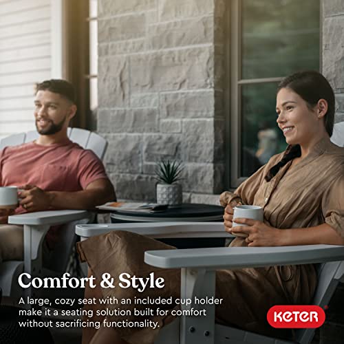 Keter Alpine Adirondack 2 Pack Resin Outdoor Furniture Patio Chairs with Cup Holder-Perfect for Beach, Pool, and Fire Pit Seating, White Keter