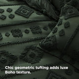 Bedsure Boho Duvet Cover Queen Size - Dark Green Tufted Boho Bedding, Farmhouse Shabby Chic Embroidery Bedding for All Seasons, 3 Pieces, 1 Soft Jacquard Queen Comforter Cover and 2 Pillow Shams Bedsure