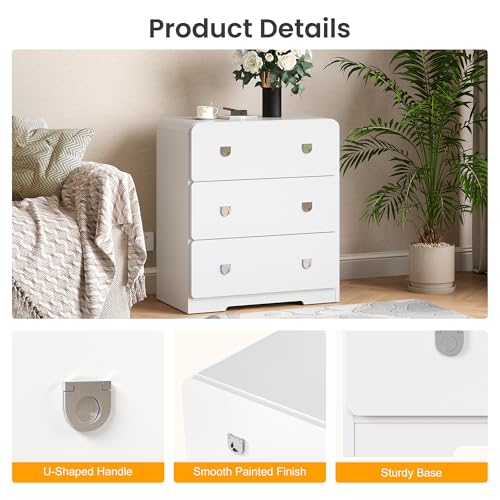 RoyalCraft White 3 Drawer Nightstand, Modern Painted Bedside Table with U-Shaped Handles, Wood Tall End Table for Bedroom, Entryway RoyalCraft