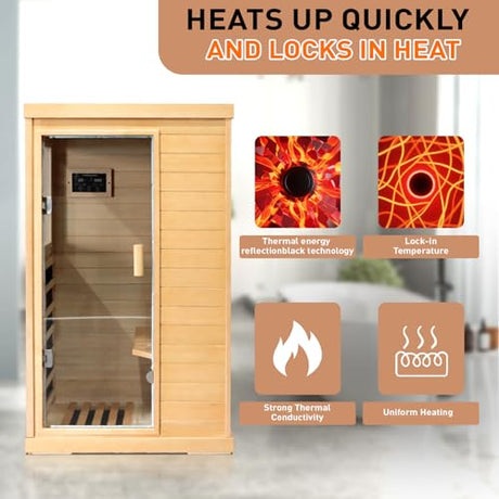 Lamar Far Infrared Sauna with Red Light Therapy, Low EMF Personal Sauna for Home, Canadian Hemlock Wood, Bluetooth Speakers, Digital Control Panel, Indoor Luxury Spa for House and Gym Lamar