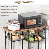 LAKEMID Kitchen Bakers Rack,Microwave Stand with Storge 3-Tier,Coffee Bar Station,6 S-Shaped Hook,Kitchen Storage Shelf,33.7D x 14.9W x 29.9H Inches,Rustic Brown