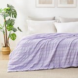Cozy Bliss Seersucker Cooling Comforter Queen Size, Q-Max 0.45 Reversible Lightweight Cooling Blanket, Breathable Silk Smooth Summer Bedding Quilt for Hot Sleepers Night Sweats Purple Cozy Bliss