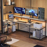 Bestier 71.5 inch Computer Desk with Power Outlets, LED Home Office Desk with Long Monitor Stand, Large Corner Desk with Storage Shelf, Cup Holder & Headset Hooks L Shaped Desk Bestier