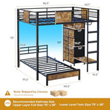 ADORNEVE Bunk Bed Twin Over Twin Size with 8 Storage Drawers, Twin Bunk Beds with Led Lights & Storage Shelves, Metal Loft Bed with 13.4" H Safety Guardrail & Ladder, for Kids & Teens, Black ADORNEVE