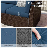 VONZOY 8 Pieces Outdoor Patio Furniture Set with 44" Fire Pit Table Rattan Sectional Conversation Sets w/Gas Fire Pit, Coffee Table, 2 Waterproof Covers, Navy Blue VONZOY