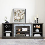 Jenvor TV Stand Large 75 Inch Media Console Table with Faux Stacked Stone Surround, Large Storage Cabinet, 6 Cable Cutouts, Adjustable Shelves, Grey 70.12" W x 15.35" D x 25.83" H Jenvor
