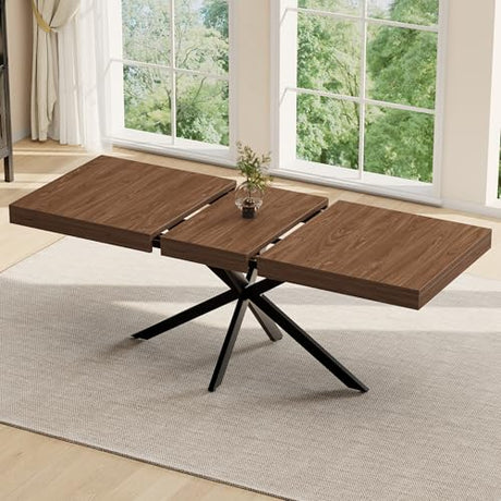 Extendable Dining Room Table for 4 6 8, 55"-70.9" Kitchen Table Rectangle Wood, Expandable Dining Table with Hidden Storage, Space Saving Farmhouse Kitchen Table for Kitchen Dining Living Room MECHYIN
