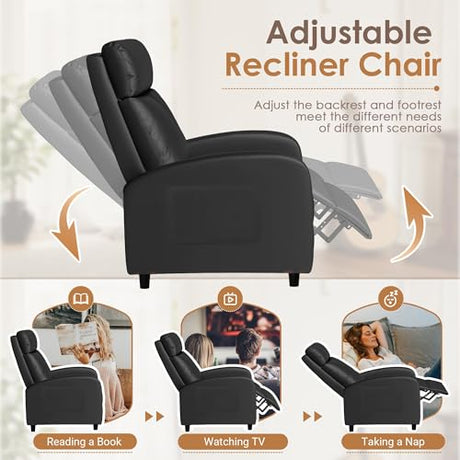 Rankok Recliner Chair Modern PU Leather Reclining Chair Ergonomic Adjustable Recliner for Living Room Home Theater Seating Single Sofa (Black) Rankok