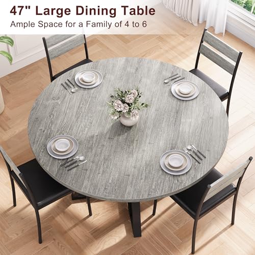 Jocoevol Round Dining Table Set for 4, Kitchen Table, Circle Table, Dining Room Table, Space Saving Dinner Table for Kitchen & Dining Room, 47In (Pedestal Base) - WoodArtSupply