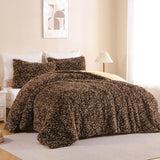 Melo10PM Leopard Print Fluffy Faux Fur Comforter Set King Size, 3 Pieces Brown Cheetah Plush Shaggy Fuzzy Bedding Set, Ultra Soft Luxury Furry Boho Animal Print Winter Warm Comforter for Women Gilrs Melo10PM