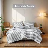 Regency Heights Reversible Striped King Comforter Set, Soft Microfiber Bedding Set with Double-Sided Stripes Design, Warm & Cozy for All-Seasons, 3-Piece Comforter and Shams Set King Size, Grey Regency Heights
