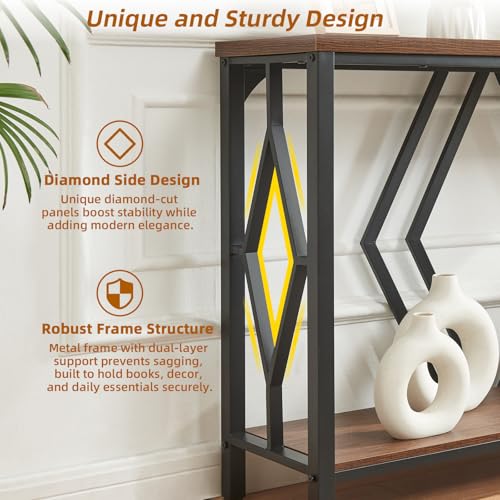 HOMBAZAAR Entryway Console Table,2 Tier Industrial Sofa Table with Metal Frame,Rustic Hallway Table with Storage for Living Room,Foyer,Brown,47inch HOMBAZAAR
