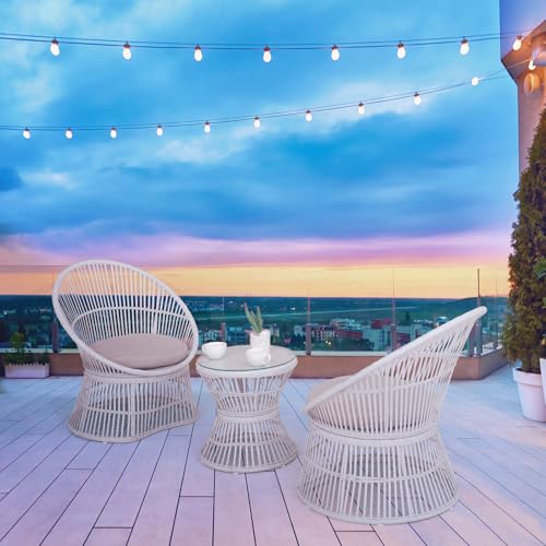 Athena Collection Outdoor Patio Furniture Set Wicker Bistro Set, 3 Piece Conversation Set All-Weather PE Rattan Chairs with Seat Cushions & Glass Table for Porch, Backyard, Beige Athena Collection