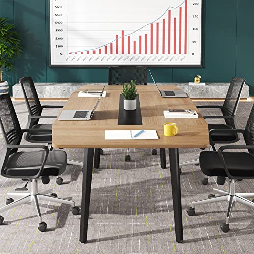 LITTLE TREE 6 FT Conference Room Table, 70.86L x 35.43W x 29.52H Inches Boat Shaped Meeting Seminar Boardroom Table - WoodArtSupply