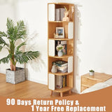 SELFLA Nordic 5-Tier Wood Corner Bookshelf – Modern Tall Bookcase in Natural & White SELFLA