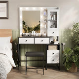 YIKEHOME 39" W Vanity Desk with Mirror, Makeup Vanity Set with Power Outlet and Comfortable Bench, Big Dressing Table with Lights Mirror and Drawers for Makeup, Modern Vanity for Bedroom Black YIKEHOME