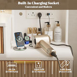 44" Vanity Desk with Mirror and Lights, Makeup Vanity Desk with Power Outlet, Makeup Desk with 5 Drawers&Storage Shelves, Vanity Table 3 Color Adjustable Brightness Dressing Table Set for Bedroom INNOD