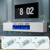 MXV 70'' Floating TV Stand, Modern Media Entertainment Center with 36" Electric Fireplace, TV Console Cabinet Wall Mounted, Adjustable 12-Color LED Lights, for Living Room, White + White MXV