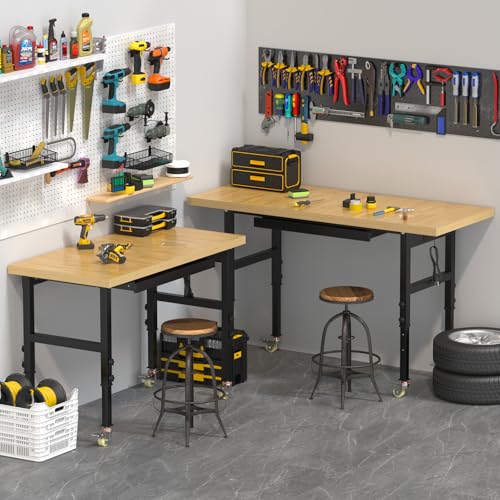 Granper 48" Work Bench with Drawers, Portable Workbench with Wheels and Power Outlets, Heavy-Duty 3000 LBS Capacity Wood Work Table for Garage, Workshop, Office, Home Granper