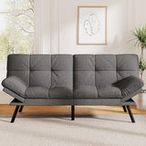 Vipbear Convertible Futon Sofa Bed,Grey Linen Futon Couch with Detachable Cushion,Adjustable Backrest & Armrest,Modern Small Recliner Loveseat Sleeper Couch for Living Room,Office,Apartment Vipbear
