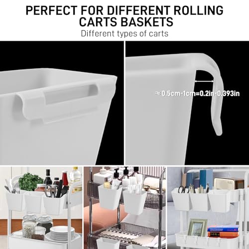 LEZIOA 5 Pack Hanging Cup Holders, Multipurpose Rolling Cart Accessories Utility Cart Accessories For Art & Craft Supplies, Space Saving Hanging Storage Basket Pencil Holder Makeup Organizers (White) LEZIOA