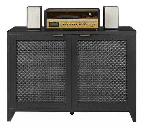 Crosley Furniture Kenji Media Console, Record Player Stand with Vinyl Storage, Modern Home Organizer, Black Crosley Furniture