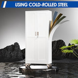 GAIOUS Metal Garage Storage Cabinet with Lock, Steel Tool Cabinet with 2 Doors and 5 Adjustable Shelves, 75” Tall Lockable File Cabinet with Wheels, Organization for Home Office Garage Gym - White GAIOUS