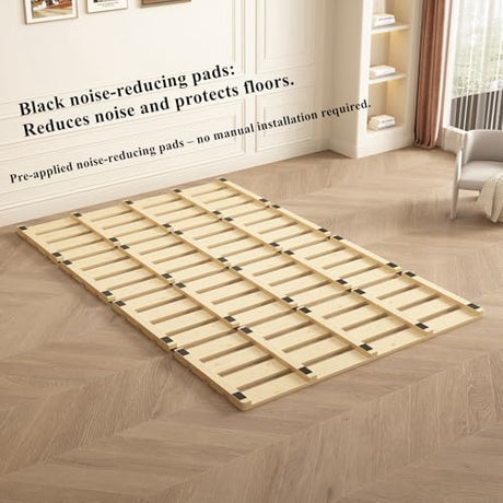LOBOTOU Queen Size Foldable Wood Bed Slats, Breathable Wooden Mattress Support Base, Japanese Tatami Floor Bed Frame for Guest Bedroom, Easy to Store (Queen (U.S. Standard)) LOBOTOU