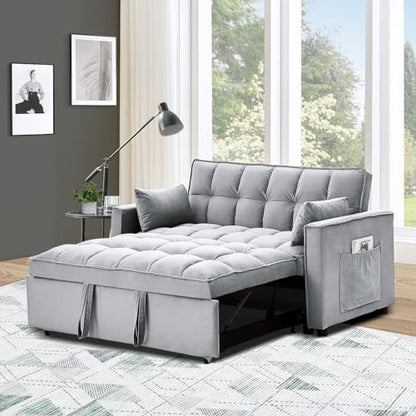 MilleLoom 3 in 1 Convertible Sleeper Sofa Bed, Futon Sofa Bed, Pull Out Loveseat Sleeper with Adjustable Backrest, Storage Pockets with 2 Pillows for Living Room Bedroom