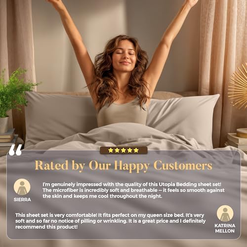 Utopia Bedding Queen Size Sheet Set – 4 Piece Bed Sheets, Soft and Breathable Microfiber, Includes 1 Fitted Sheet, 1 Flat Sheet and 2 Pillowcases – Oeko Tex (Beige) Utopia Bedding