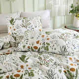 Cozaline Green Comforter Set King, 100% Cotton Reversible Floral Pattern Comforter Set 3 Pcs Soft Cotton Lightweight Comforter All Season Soft & Breathable Green Bedding Set Cozaline
