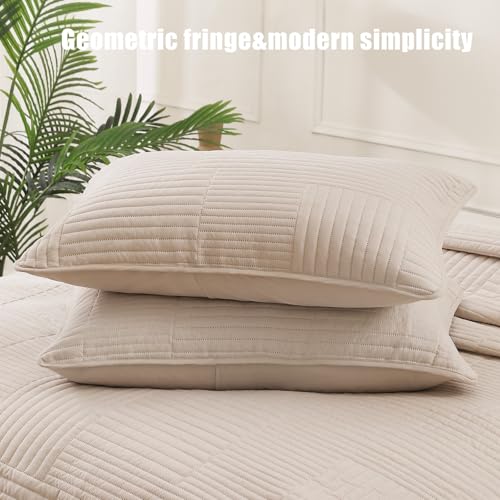 Whale Flotilla Ultra Soft King Quilt Bedding Set, Lightweight Microfiber Brich Beige Quilts Bedspreads Oversized, 3 Piece Ultrasonic Geometric Coverlet Bed Cover for All Seasons Whale Flotilla