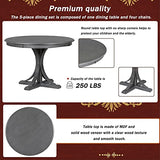 Merax 5-Piece Retro Round Dining Table Set with Curved Trestle Style Legs and 4 Upholstered Chairs, Kitchen Furniture, Dark Gray Merax