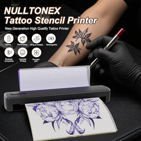 Tattoo Stencil Printer, Portable Wireless Bluetooth Thermal Transfer Machine, Supports 8.5 x 11 Letter A4 A5 Sizes, Perfect for Tattooist Business Trip Travel Home Office-Smartphone PC and Laptop NULLTONEX