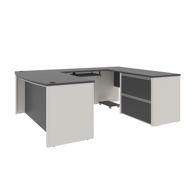 BESTAR Connexion U-Shaped Executive Desk with Lateral File Cabinet, Corner Table for Home Office or Workspace, 72W, Slate/Sandstone